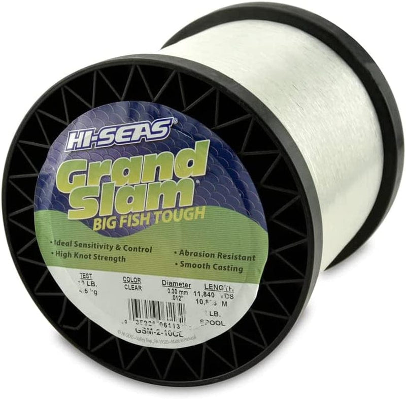 HI-SEAS Grand Slam Monofilament Fishing Line - Strong & Abrasion Resistant in Clear, Pink, Green, Smoke Blue, Fluorescent Yellow Freshwater & Saltwater - 2 Lb Spool Sporting Goods > Outdoor Recreation > Fishing > Fishing Lines & Leaders Hi-Seas Clear 10 Lb Test, 0.30 Mm Dia, 11840 Yd 