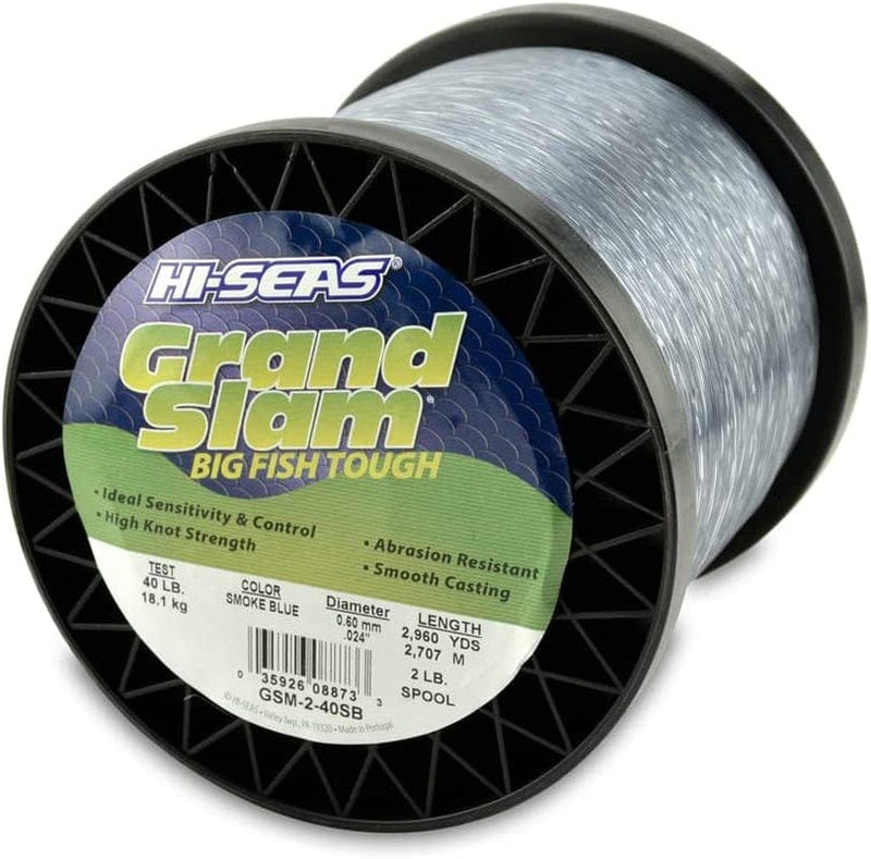 HI-SEAS Grand Slam Monofilament Fishing Line - Strong & Abrasion Resistant in Clear, Pink, Green, Smoke Blue, Fluorescent Yellow Freshwater & Saltwater - 2 Lb Spool Sporting Goods > Outdoor Recreation > Fishing > Fishing Lines & Leaders Hi-Seas Smoke Blue 40 Lb Test, 0.60 Mm Dia, 2960 Yd 