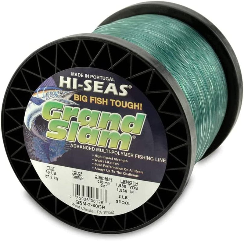 HI-SEAS Grand Slam Monofilament Fishing Line - Strong & Abrasion Resistant in Clear, Pink, Green, Smoke Blue, Fluorescent Yellow Freshwater & Saltwater - 2 Lb Spool Sporting Goods > Outdoor Recreation > Fishing > Fishing Lines & Leaders Hi-Seas Green 60 Lb Test, 0.80 Mm Dia, 1680 Yd 