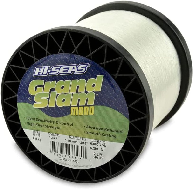 HI-SEAS Grand Slam Monofilament Fishing Line - Strong & Abrasion Resistant in Clear, Pink, Green, Smoke Blue, Fluorescent Yellow Freshwater & Saltwater - 2 Lb Spool Sporting Goods > Outdoor Recreation > Fishing > Fishing Lines & Leaders Hi-Seas Clear 15 Lb Test, 0.40 Mm Dia, 6880 Yd 