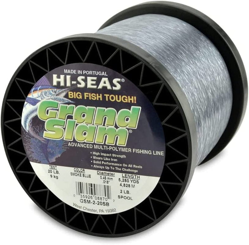 HI-SEAS Grand Slam Monofilament Fishing Line - Strong & Abrasion Resistant in Clear, Pink, Green, Smoke Blue, Fluorescent Yellow Freshwater & Saltwater - 2 Lb Spool Sporting Goods > Outdoor Recreation > Fishing > Fishing Lines & Leaders Hi-Seas Smoke Blue 20 Lb Test, 0.45 Mm Dia, 5280 Yd 