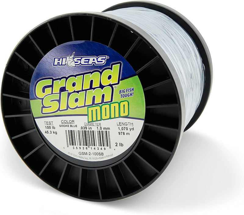 HI-SEAS Grand Slam Monofilament Fishing Line - Strong & Abrasion Resistant in Clear, Pink, Green, Smoke Blue, Fluorescent Yellow Freshwater & Saltwater - 2 Lb Spool Sporting Goods > Outdoor Recreation > Fishing > Fishing Lines & Leaders Hi-Seas Smoke Blue 100 Lb Test, 1.00 Mm Dia, 1070 Yd 
