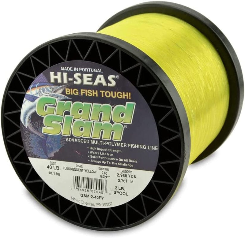 HI-SEAS Grand Slam Monofilament Fishing Line - Strong & Abrasion Resistant in Clear, Pink, Green, Smoke Blue, Fluorescent Yellow Freshwater & Saltwater - 2 Lb Spool Sporting Goods > Outdoor Recreation > Fishing > Fishing Lines & Leaders Hi-Seas Flourescent Yellow 40 Lb Test, 0.60 Mm Dia, 2960 Yd 
