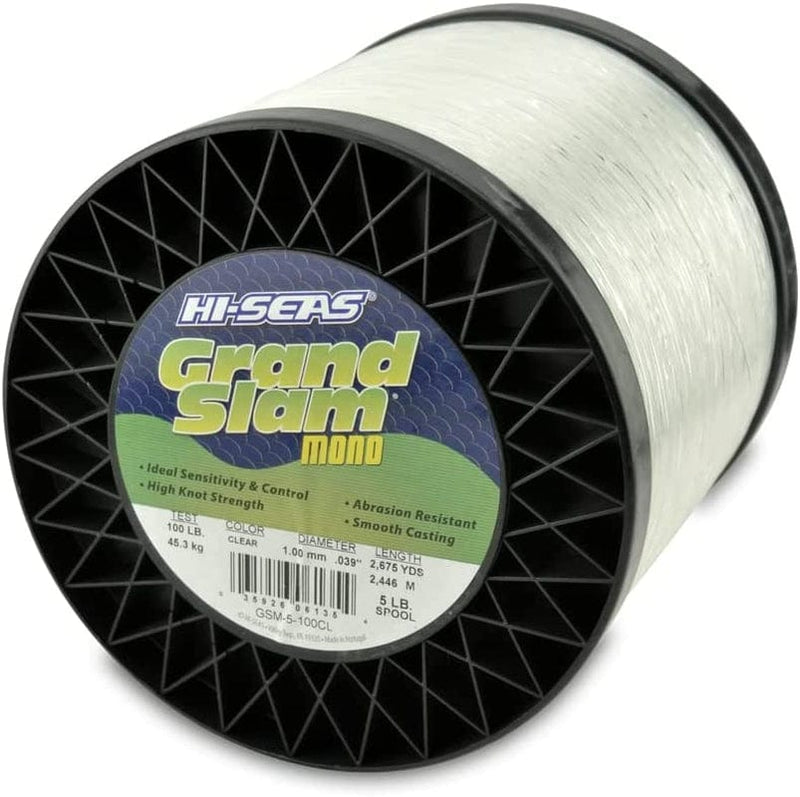 HI-SEAS Grand Slam Monofilament Fishing Line - Strong & Abrasion Resistant in Clear, Pink, Green, Smoke Blue, Fluorescent Yellow Freshwater & Saltwater - 5 Lb Spool Sporting Goods > Outdoor Recreation > Fishing > Fishing Lines & Leaders Hi-Seas Clear 100 Lb Test, 1.00 Mm Dia, 2675 Yd 