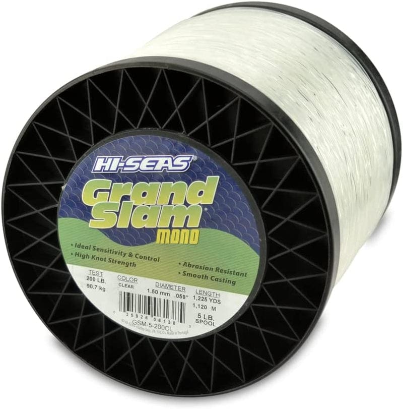 HI-SEAS Grand Slam Monofilament Fishing Line - Strong & Abrasion Resistant in Clear, Pink, Green, Smoke Blue, Fluorescent Yellow Freshwater & Saltwater - 5 Lb Spool Sporting Goods > Outdoor Recreation > Fishing > Fishing Lines & Leaders Hi-Seas Clear 200 Lb Test, 1.50 Mm Dia, 1225 Yd 