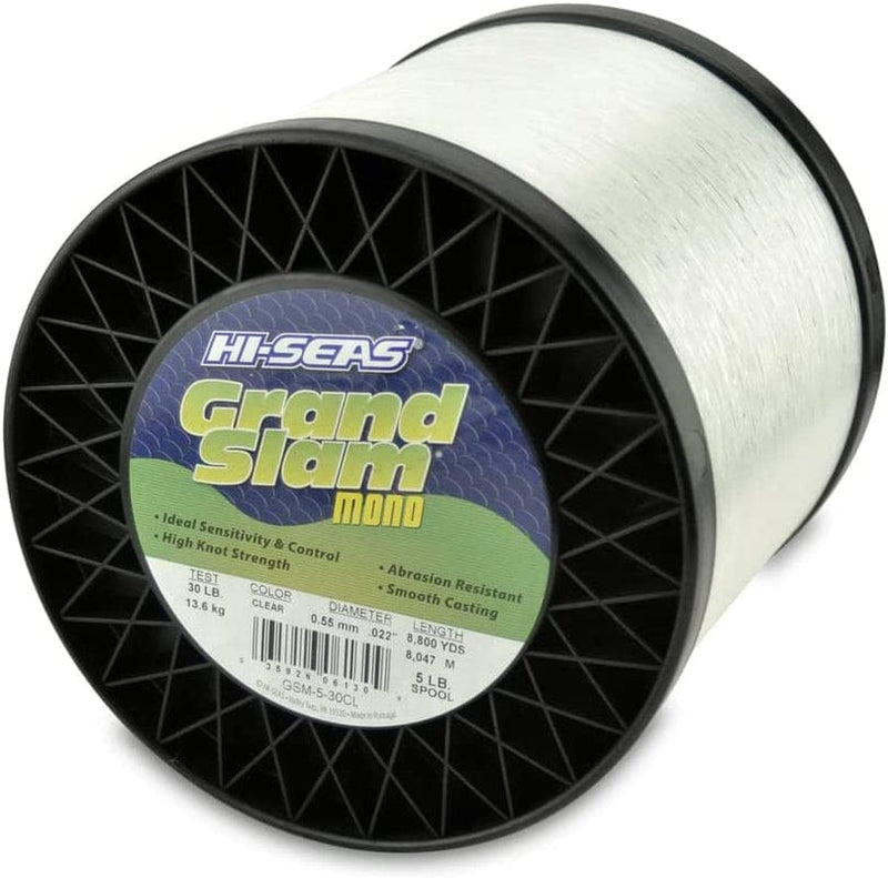 HI-SEAS Grand Slam Monofilament Fishing Line - Strong & Abrasion Resistant in Clear, Pink, Green, Smoke Blue, Fluorescent Yellow Freshwater & Saltwater - 5 Lb Spool Sporting Goods > Outdoor Recreation > Fishing > Fishing Lines & Leaders Hi-Seas Clear 30 Lb Test, 0.55 Mm Dia, 8800 Yd 
