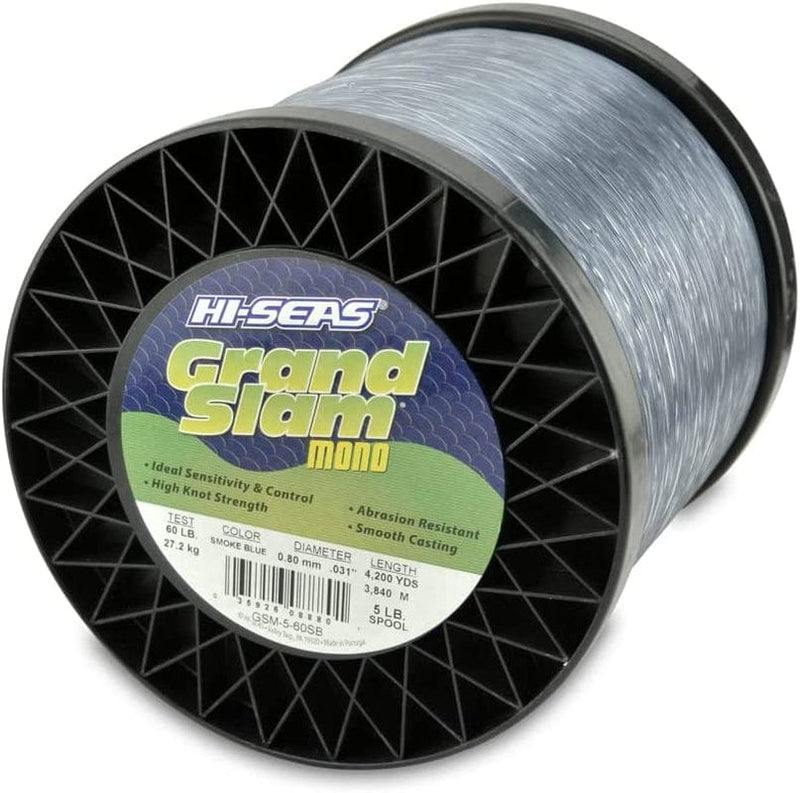 HI-SEAS Grand Slam Monofilament Fishing Line - Strong & Abrasion Resistant in Clear, Pink, Green, Smoke Blue, Fluorescent Yellow Freshwater & Saltwater - 5 Lb Spool Sporting Goods > Outdoor Recreation > Fishing > Fishing Lines & Leaders Hi-Seas Smoke Blue 60 Lb Test, 0.80 Mm Dia, 4200 Yd 