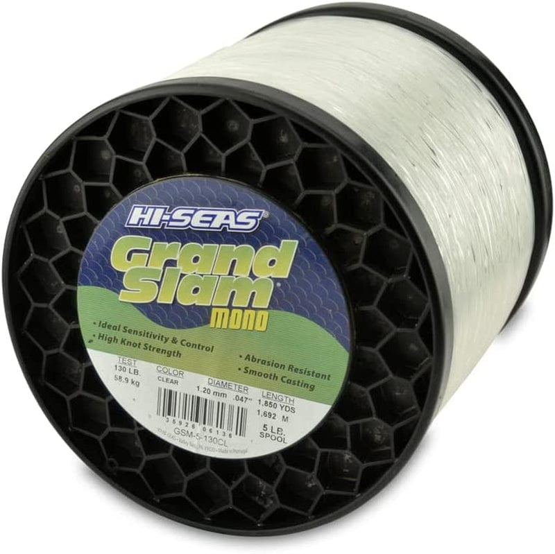 HI-SEAS Grand Slam Monofilament Fishing Line - Strong & Abrasion Resistant in Clear, Pink, Green, Smoke Blue, Fluorescent Yellow Freshwater & Saltwater - 5 Lb Spool Sporting Goods > Outdoor Recreation > Fishing > Fishing Lines & Leaders Hi-Seas Clear 130 Lb Test, 1.20 Mm Dia, 1850 Yd 