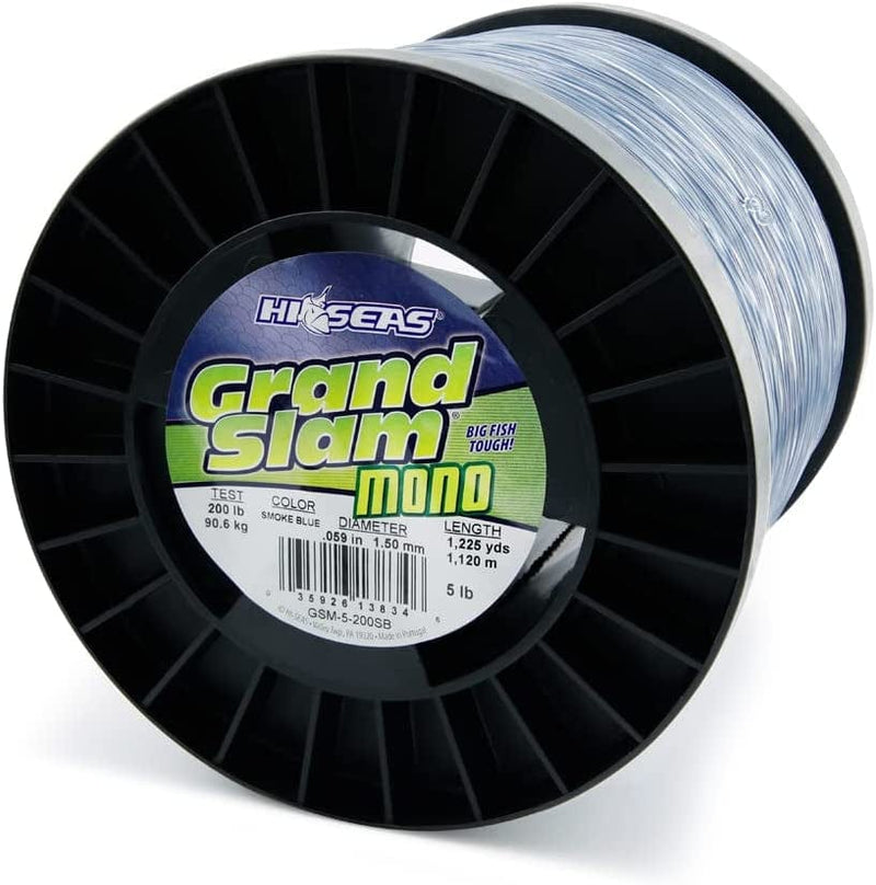 HI-SEAS Grand Slam Monofilament Fishing Line - Strong & Abrasion Resistant in Clear, Pink, Green, Smoke Blue, Fluorescent Yellow Freshwater & Saltwater - 5 Lb Spool Sporting Goods > Outdoor Recreation > Fishing > Fishing Lines & Leaders Hi-Seas Smoke Blue 300 Lb Test, 1.90 Mm Dia, 750 Yd 