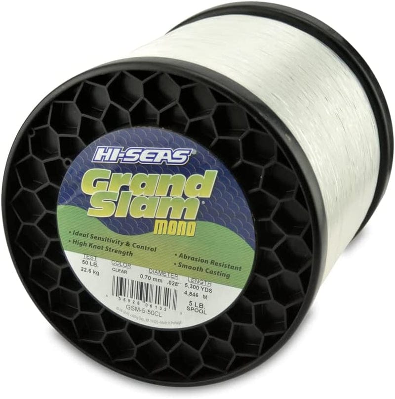 HI-SEAS Grand Slam Monofilament Fishing Line - Strong & Abrasion Resistant in Clear, Pink, Green, Smoke Blue, Fluorescent Yellow Freshwater & Saltwater - 5 Lb Spool Sporting Goods > Outdoor Recreation > Fishing > Fishing Lines & Leaders Hi-Seas Clear 50 Lb Test, 0.70 Mm Dia, 5300 Yd 