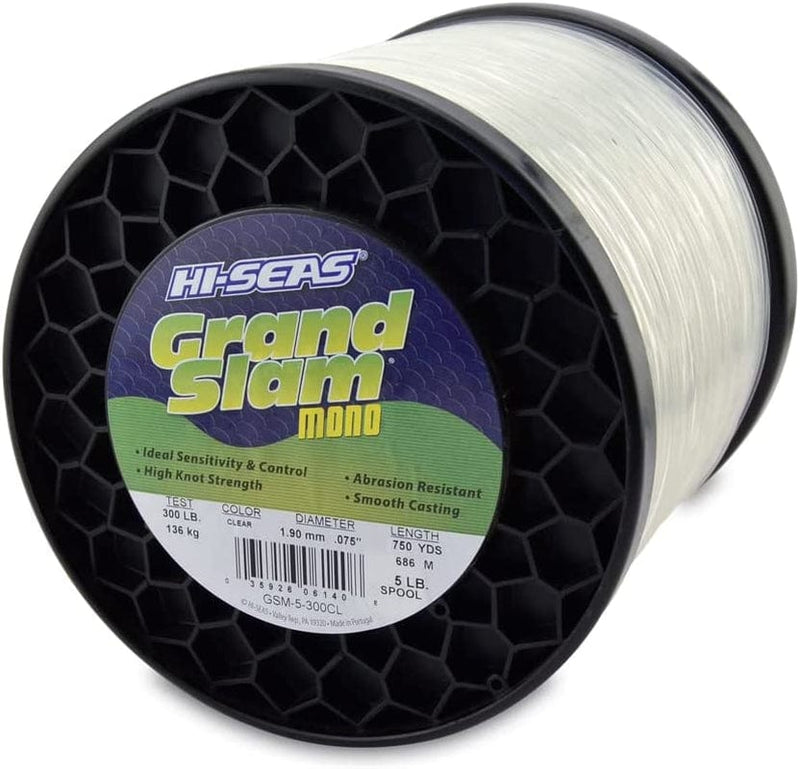 HI-SEAS Grand Slam Monofilament Fishing Line - Strong & Abrasion Resistant in Clear, Pink, Green, Smoke Blue, Fluorescent Yellow Freshwater & Saltwater - 5 Lb Spool