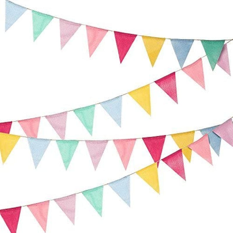 Hicarer 36 Flags Multicolor Pennant Flags Banner Pastel Bunting Laminated Burlap Banner Triangle Fabric Flag Banner for Party Decoration Home & Garden > Decor > Seasonal & Holiday Decorations Hicarer   