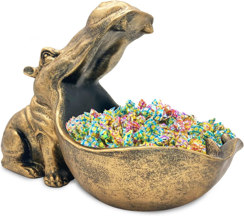 Hippo Statue Home Resin Hippopotamus Figurine Fun Candy Dish,Key Bowl,Big Mouth Sculpture Table Art Decoration Sundries Container Storage Box(Dark Blue) Home & Garden > Decor > Seasonal & Holiday Decorations aboxoo Gold  
