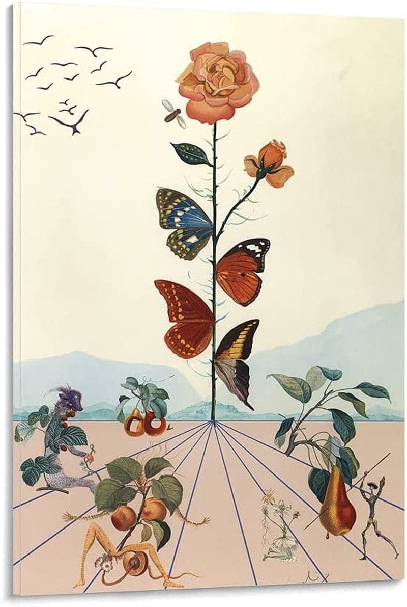 Hitecera Surrealist Oil Painting Poster the Butterfly Rose by Salvador Dali Canvas Art Poster Picture Print Modern Family Bedroom Decor Posters 12X18Inch(30X45Cm) Home & Garden > Decor > Artwork > Posters, Prints, & Visual Artwork Hitecera Rose 12 x 18 in (30 x 45 cm) 