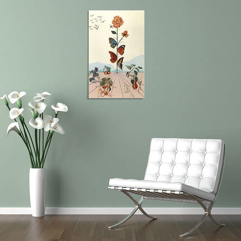Hitecera Surrealist Oil Painting Poster the Butterfly Rose by Salvador Dali Canvas Art Poster Picture Print Modern Family Bedroom Decor Posters 12X18Inch(30X45Cm) Home & Garden > Decor > Artwork > Posters, Prints, & Visual Artwork Hitecera   
