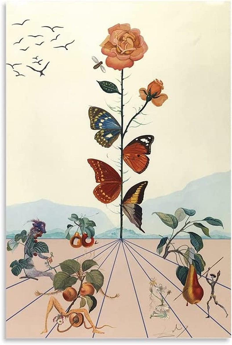 Hitecera Surrealist Oil Painting Poster the Butterfly Rose by Salvador Dali Canvas Art Poster Picture Print Modern Family Bedroom Decor Posters 12X18Inch(30X45Cm) Home & Garden > Decor > Artwork > Posters, Prints, & Visual Artwork Hitecera Rose 16 x 24 in (40 x 60 cm) 