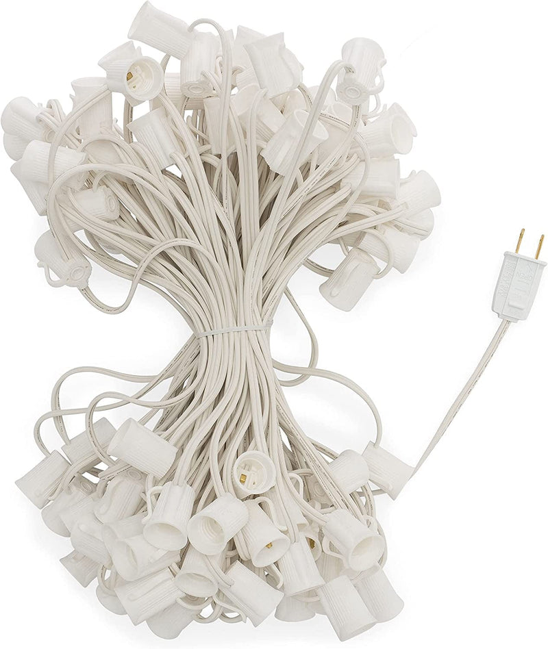 HLO Lighting C9 Light Stringer | Thick Commercial Grade SPT-2 Wire | for Use with C9 String Lights | 12" Socket Spacing | 50-Foot White Wire Home & Garden > Lighting > Light Ropes & Strings HLO Lighting White 100 Feet 