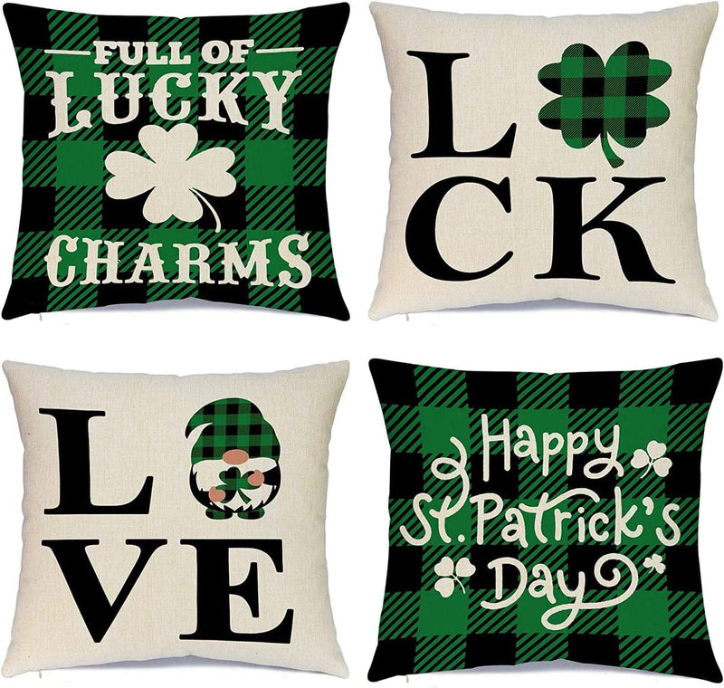 Hlonon St. Patrick’S Day Pillow Covers 18 X 18 Inches Set of 4 St. Patrick'S Day Decorations Buffalo Check Pillow Covers for Irish Shamrock Holiday Sofa Couch Bedroom Home Decor Home & Garden > Decor > Seasonal & Holiday Decorations Hlonon 16 x 16 inch  