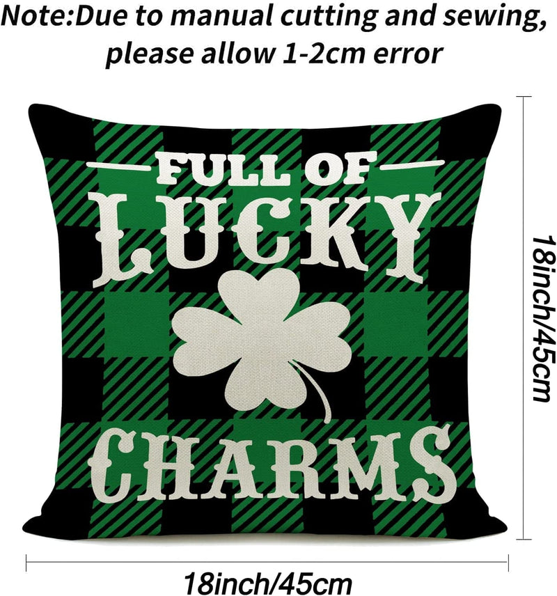 Hlonon St. Patrick’S Day Pillow Covers 18 X 18 Inches Set of 4 St. Patrick'S Day Decorations Buffalo Check Pillow Covers for Irish Shamrock Holiday Sofa Couch Bedroom Home Decor Home & Garden > Decor > Seasonal & Holiday Decorations Hlonon   