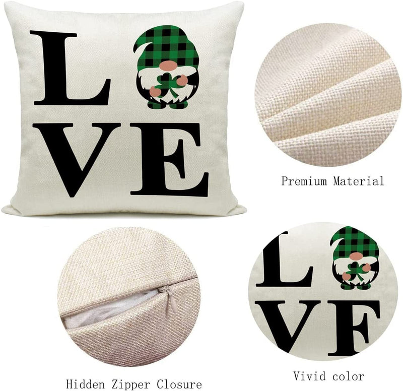Hlonon St. Patrick’S Day Pillow Covers 18 X 18 Inches Set of 4 St. Patrick'S Day Decorations Buffalo Check Pillow Covers for Irish Shamrock Holiday Sofa Couch Bedroom Home Decor