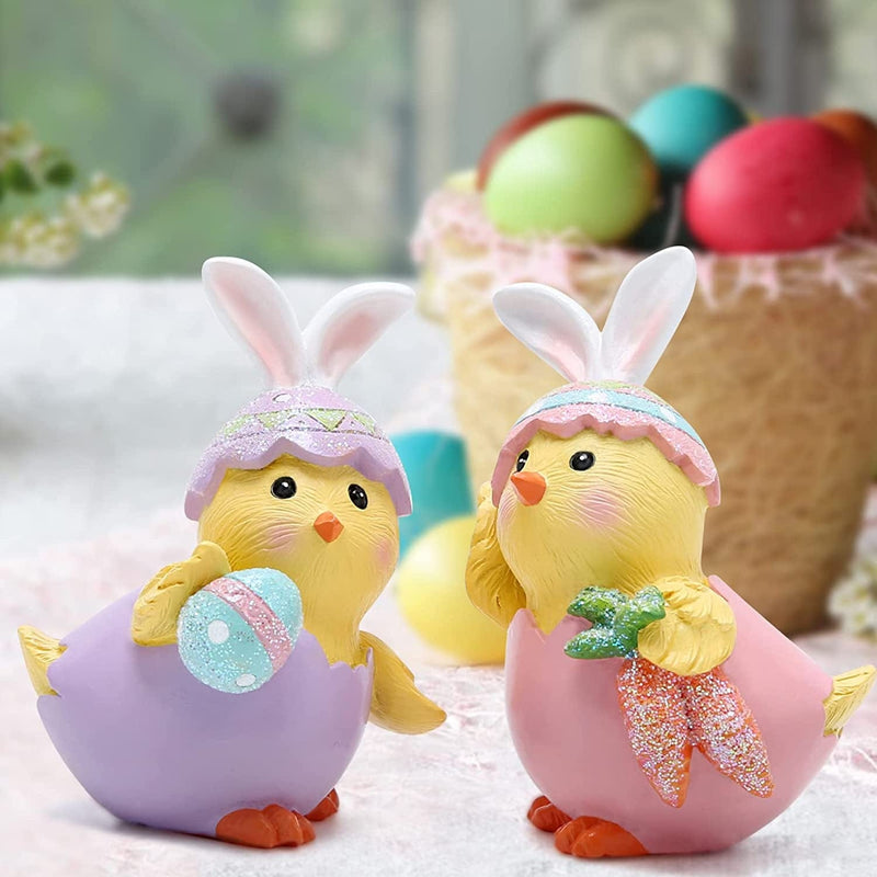 Hodao 2 PCS Easter Chick Decorations Spring Easter Chicken Decors Figurines Tabletopper Decorations for Party Home Holiday Cute Egg Easter Day Gifts Decorations Home & Garden > Decor > Seasonal & Holiday Decorations BOYON   