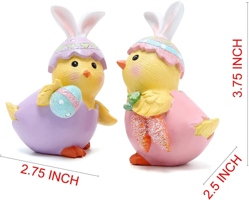 Hodao 2 PCS Easter Chick Decorations Spring Easter Chicken Decors Figurines Tabletopper Decorations for Party Home Holiday Cute Egg Easter Day Gifts Decorations Home & Garden > Decor > Seasonal & Holiday Decorations BOYON   