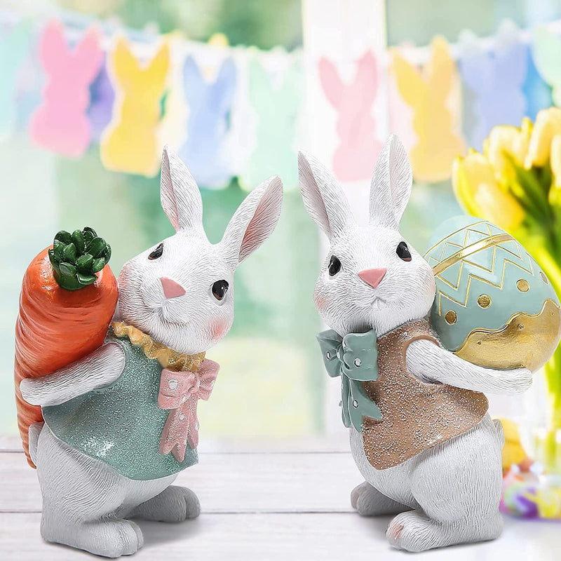 Hodao 5.5 Inch Polyresin Bunny Decorations Spring Easter Decors Figurines Tabletopper Decorations for Party Home Holiday Cute Rabbit Easter Gifts (Orange Blue) Home & Garden > Decor > Seasonal & Holiday Decorations BOYON   