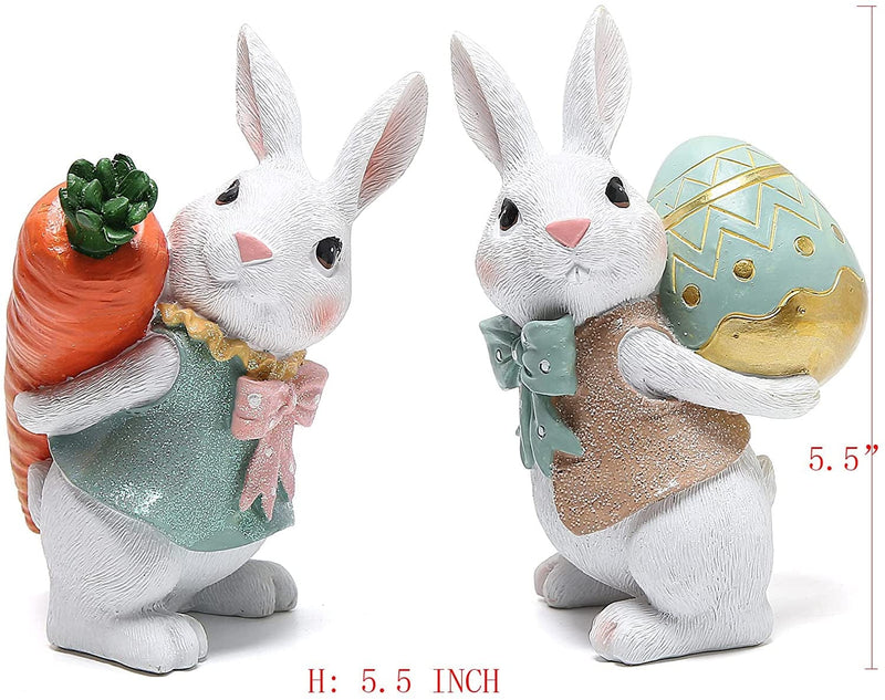 Hodao 5.5 Inch Polyresin Bunny Decorations Spring Easter Decors Figurines Tabletopper Decorations for Party Home Holiday Cute Rabbit Easter Gifts (Orange Blue)