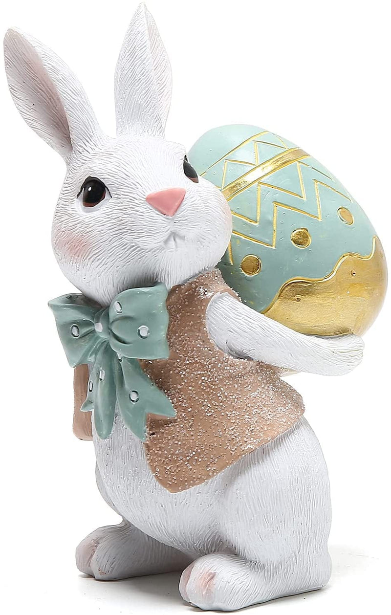 Hodao 5.5 Inch Polyresin Bunny Decorations Spring Easter Decors Figurines Tabletopper Decorations for Party Home Holiday Cute Rabbit Easter Gifts (Orange Blue) Home & Garden > Decor > Seasonal & Holiday Decorations BOYON Blue  