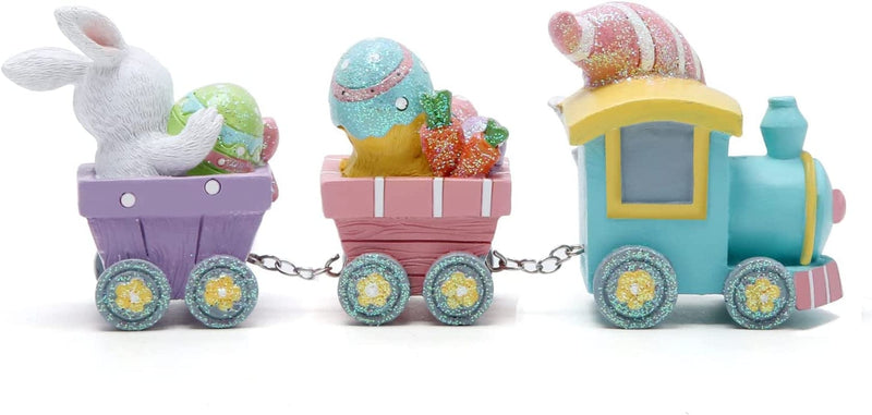 Hodao 8.75" Easter Day Gnomes Train Decorations Easter Train Figurines Spring Bunny Decor Handmade Train Figurines for Easter Decor Gift - Easter Party Table Top Figurines (Multicolor)
