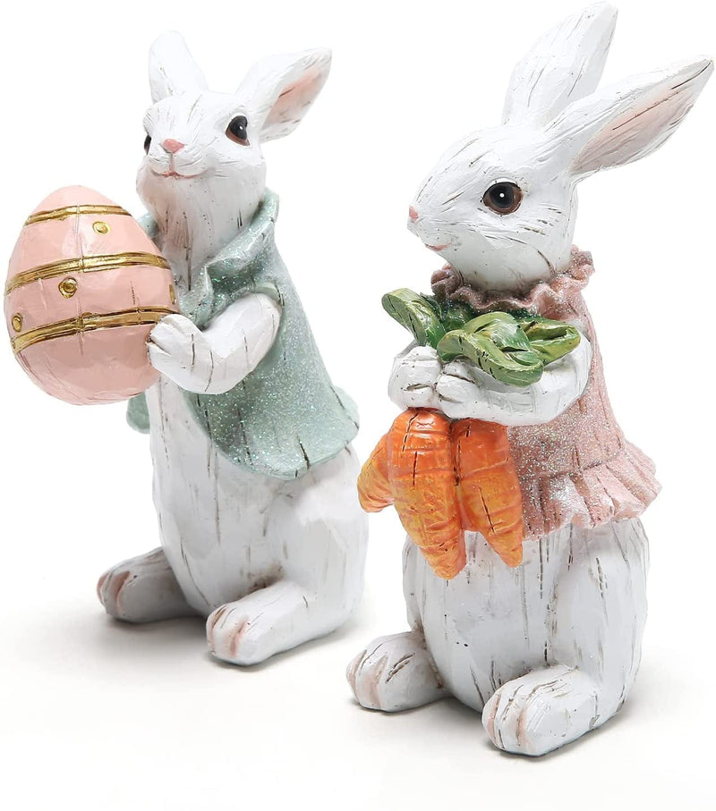 Hodao Easter Bunny Decorations Spring Home Decor Bunny Figurines(Easter White Rabbit 2Pcs) Home & Garden > Decor > Seasonal & Holiday Decorations BOYON   