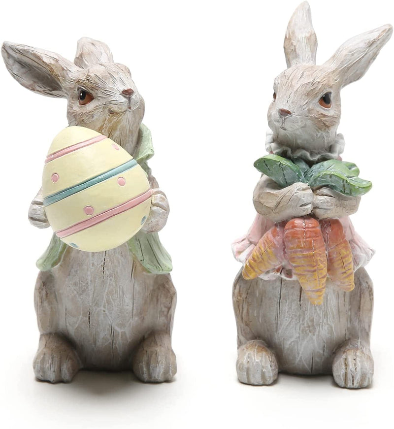 Hodao Easter Bunny Decorations Spring Home Decor Bunny Figurines(Easter White Rabbit 2Pcs) Home & Garden > Decor > Seasonal & Holiday Decorations BOYON Easter Gray Rabbit 2pcs  