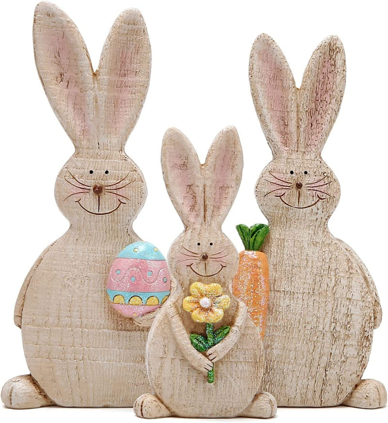 Hodao Set of 3 Easter Bunny Decorations Spring Easter Rabbit Decors Figurines Tabletopper Decorations for Party Home Holiday Cute Bunny Easter Day Decorations