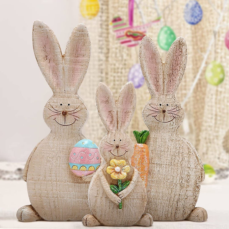 Hodao Set of 3 Easter Bunny Decorations Spring Easter Rabbit Decors Figurines Tabletopper Decorations for Party Home Holiday Cute Bunny Easter Day Decorations Home & Garden > Decor > Seasonal & Holiday Decorations BOYON   