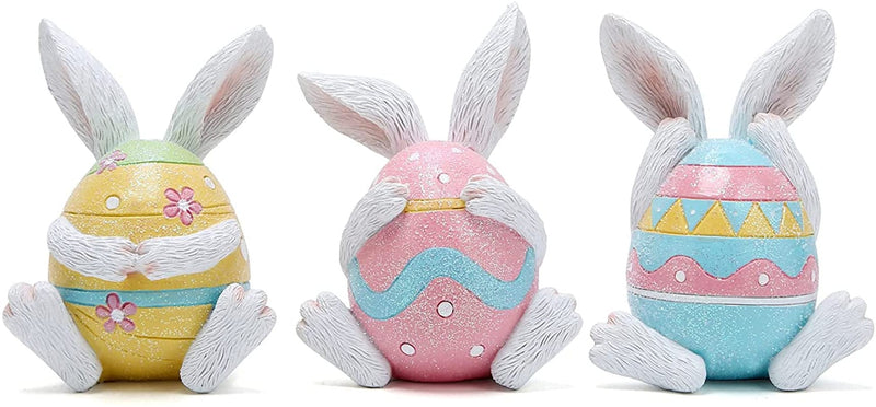 Hodao Set of 3 Easter Day Bunny Decorations Hear-No, See-No, Speak-No Bunny Collectible Figurines Decor Spring Bunny Decorations Gifts Rabbit Figurines Decorations Home Table Spring Bunny Decor Home & Garden > Decor > Seasonal & Holiday Decorations BOYON   