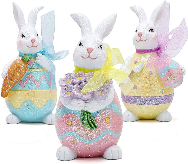 Hodao Set of 3 Easter Day Bunny Decorations Hear-No, See-No, Speak-No Bunny Collectible Figurines Decor Spring Bunny Decorations Gifts Rabbit Figurines Decorations Home Table Spring Bunny Decor Home & Garden > Decor > Seasonal & Holiday Decorations BOYON Bunny Egg  
