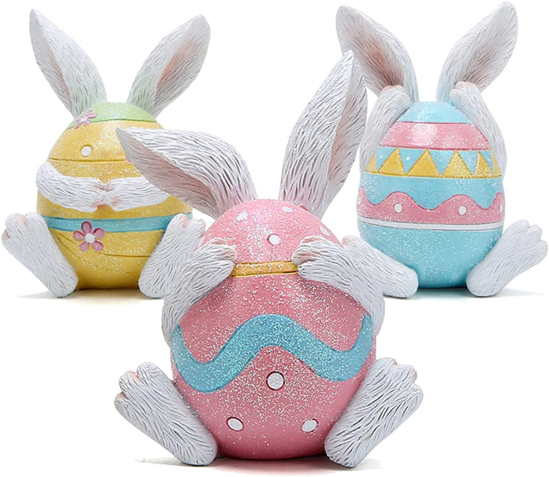 Hodao Set of 3 Easter Day Bunny Decorations Hear-No, See-No, Speak-No Bunny Collectible Figurines Decor Spring Bunny Decorations Gifts Rabbit Figurines Decorations Home Table Spring Bunny Decor Home & Garden > Decor > Seasonal & Holiday Decorations BOYON Colorful Egg  