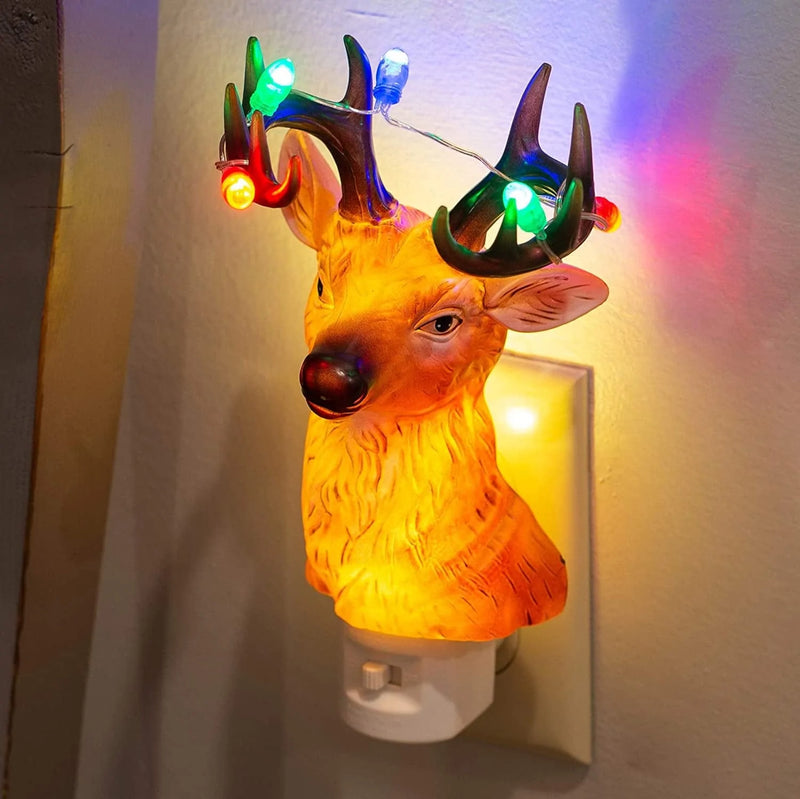 Holiday Deer with Blinking Light Antlers 8.75 Inch Acrylic Plug-In Bubble Night Light