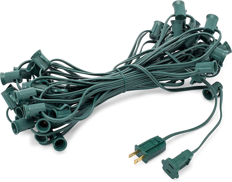 Holiday Lighting Outlet Christmas Light String | 100' Green Cord with 12" Spacing between Sockets | Fits E17 Base Light Bulbs