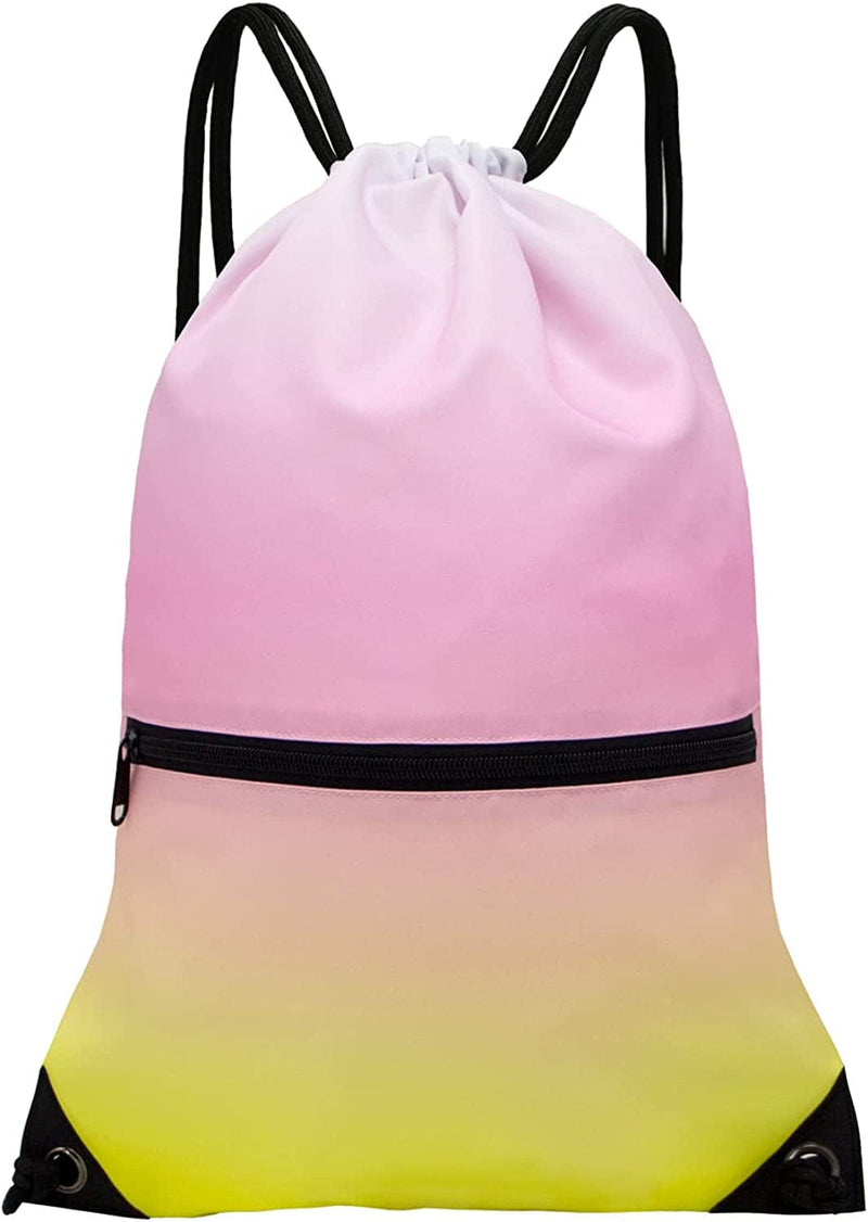 HOLYLUCK Drawstring Backpack Bag Sport Gym Sackpack Home & Garden > Household Supplies > Storage & Organization HOLYLUCK Gradient Yellow Pink  