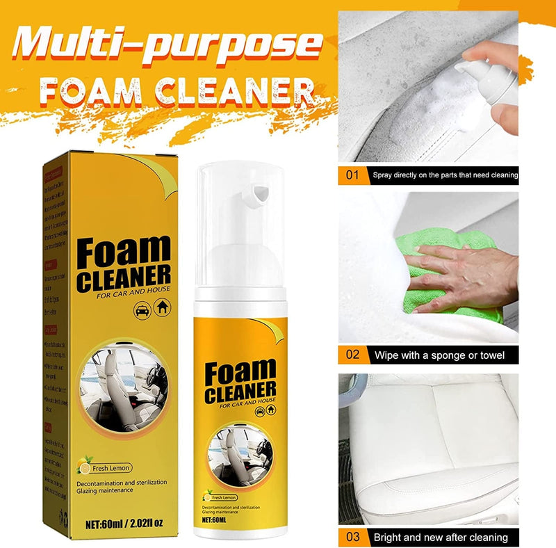Home Cleaning Foam Cleaner Spray Mult, Foam Cleaner for Car and House Lemon Flavor, All-Purpose Household Cleaners for Kitchen, Bathroom, Car (1Pcs60Ml)