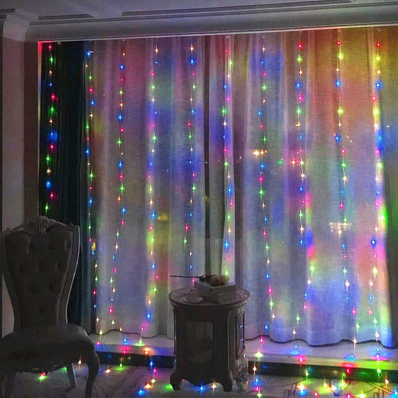 HOME LIGHTING Window Curtain String Lights, 300 LED 8 Lighting Modes Fairy Copper Light with Remote, USB Powered Waterproof for Christmas Bedroom Party Wedding Home Garden Wall Decorations, Multicolor Home & Garden > Lighting > Light Ropes & Strings HOME LIGHTING   