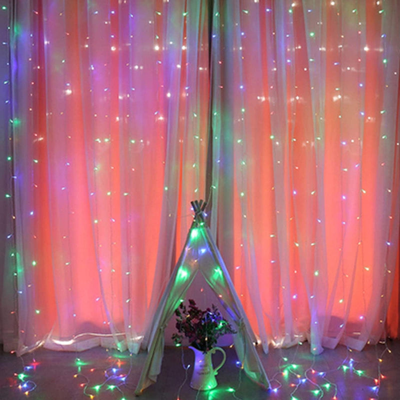 HOME LIGHTING Window Curtain String Lights, 300 LED 8 Lighting Modes Fairy Copper Light with Remote, USB Powered Waterproof for Christmas Bedroom Party Wedding Home Garden Wall Decorations, Multicolor