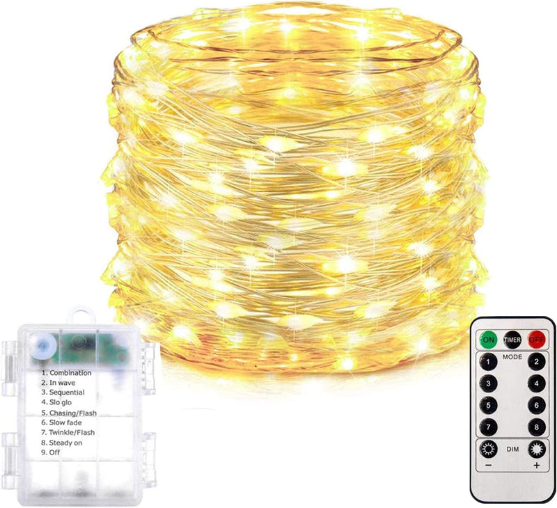 Homemory 200 LED Battery Operated Long Fairy Lights, 66FT Fairy String Lights with Remote, 8 Modes Copper Sliver Wire Lights, Waterproof Christmas Twinkle Lights Wedding Bedroom, Warm White