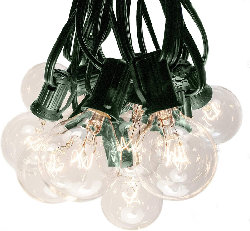 Hometown Evolution, Inc. 100 Foot Globe String Lights - 105 G40 Clear Bulbs (5 Extra) - Black Wire - Outdoor String Lights for Patio Cafe Bistro Deck Backyard Market Party and Wedding Lighting Home & Garden > Lighting > Light Ropes & Strings Hometown Evolution, Inc. 100 Foot - Green Wire  