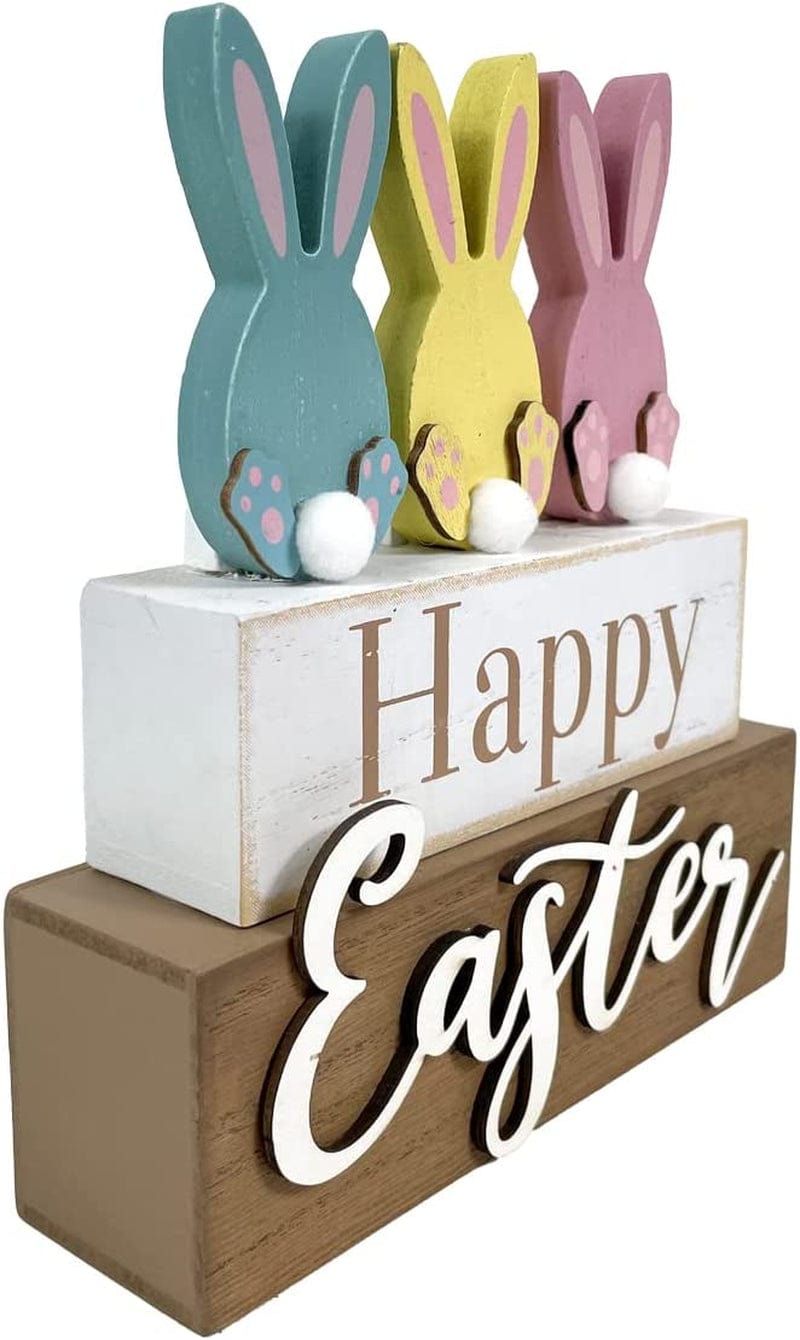 Homirable 2 Pack Happy Easter Decorations Rabbit Truck Décor Spring Rustic Wooden Block Vintage Funny Bunny Home Décor Farmhouse Signs Gift for Garden Indoor Holiday Home & Garden > Decor > Seasonal & Holiday Decorations HOMirable   