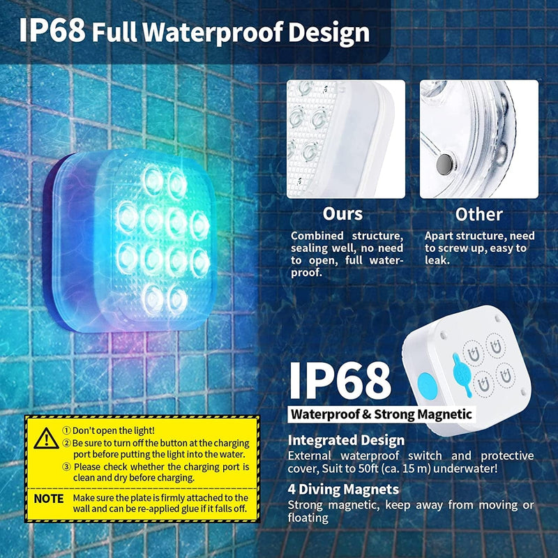 Homly Rechargeable Submersible Pool Lights with Remote, Waterproof Underwater Charging Battery Operated Controlled 16 Color Changing LED with Magnet Floating Lights Pool Pond Decoration 4 Pack Home & Garden > Pool & Spa > Pool & Spa Accessories Homly   