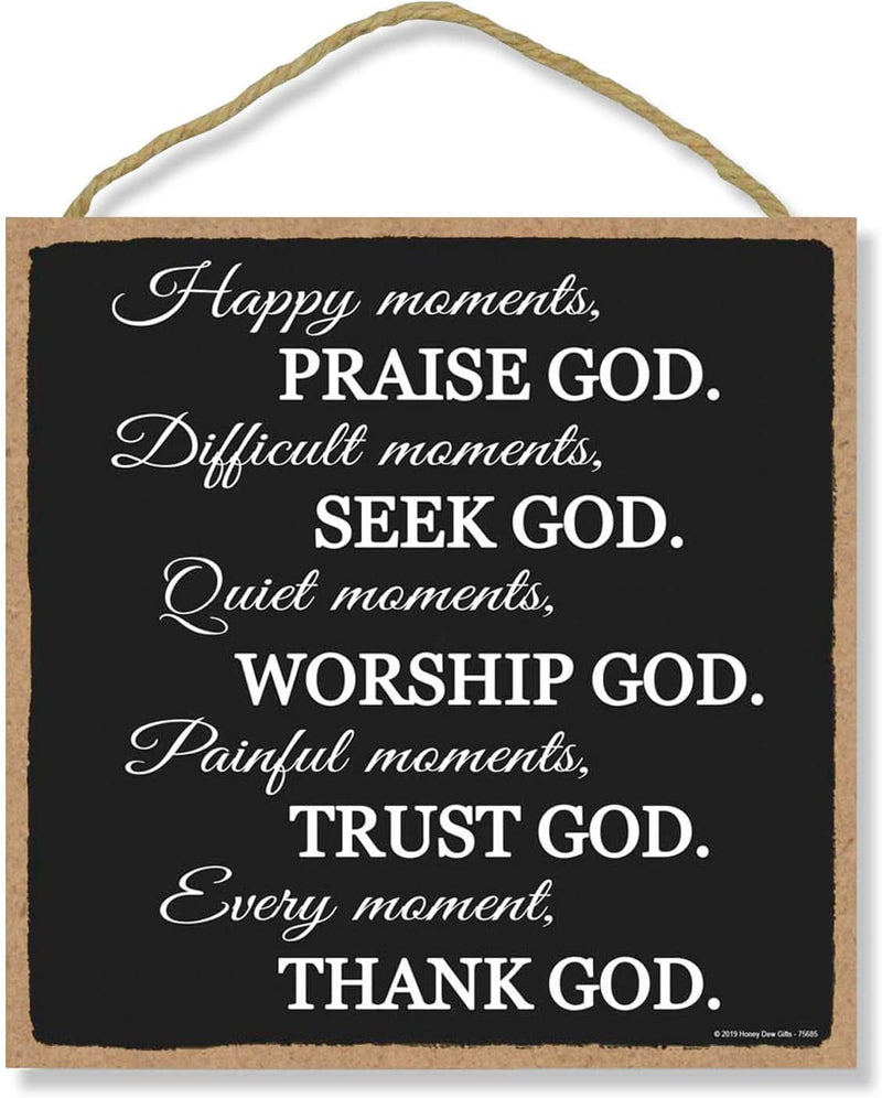Honey Dew Gifts Christian Wall Decor, Praise, Seek, Worship, Trust, Thank God 10 Inch by 10 Inch Hanging Wood Sign, Home Decorations