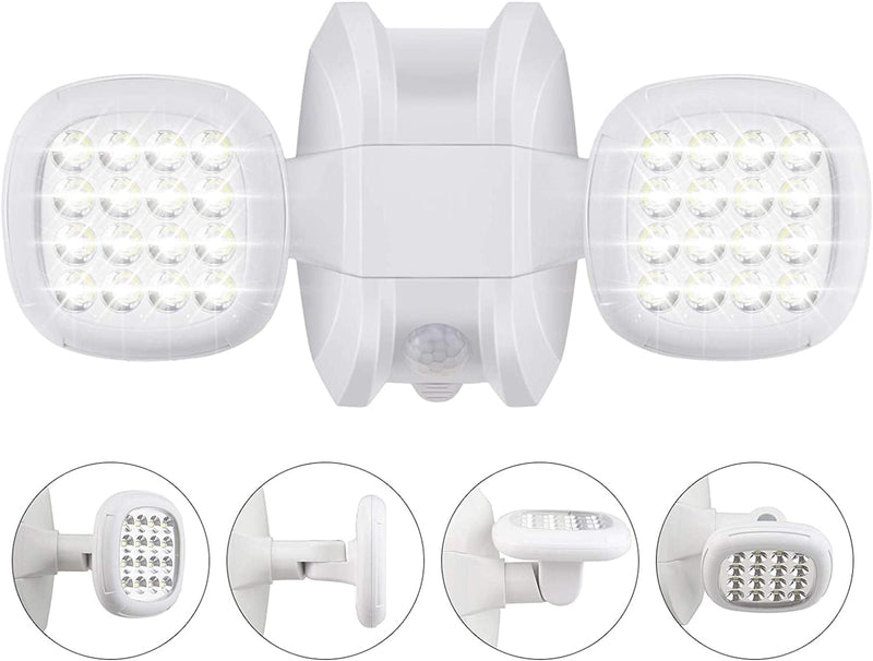 HONWELL Motion Sensor Light Outdoor Battery Operated outside Security Flood Light Wireless IP65 Waterproof 32 LED Dual Head Spotlights, Motion Detector Lights for House Garage Porch Garden Shed