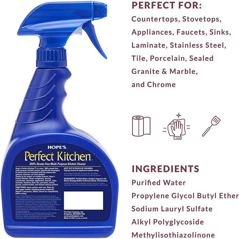 HOPE'S Perfect Kitchen Cleaner, 32-Ounce, Multi-Purpose Kitchen Cleaning Spray, No-Residue Formula, Cuts through Grease, Fast Cleanup, Safe for Home Use Home & Garden > Household Supplies > Household Cleaning Supplies Hope's   
